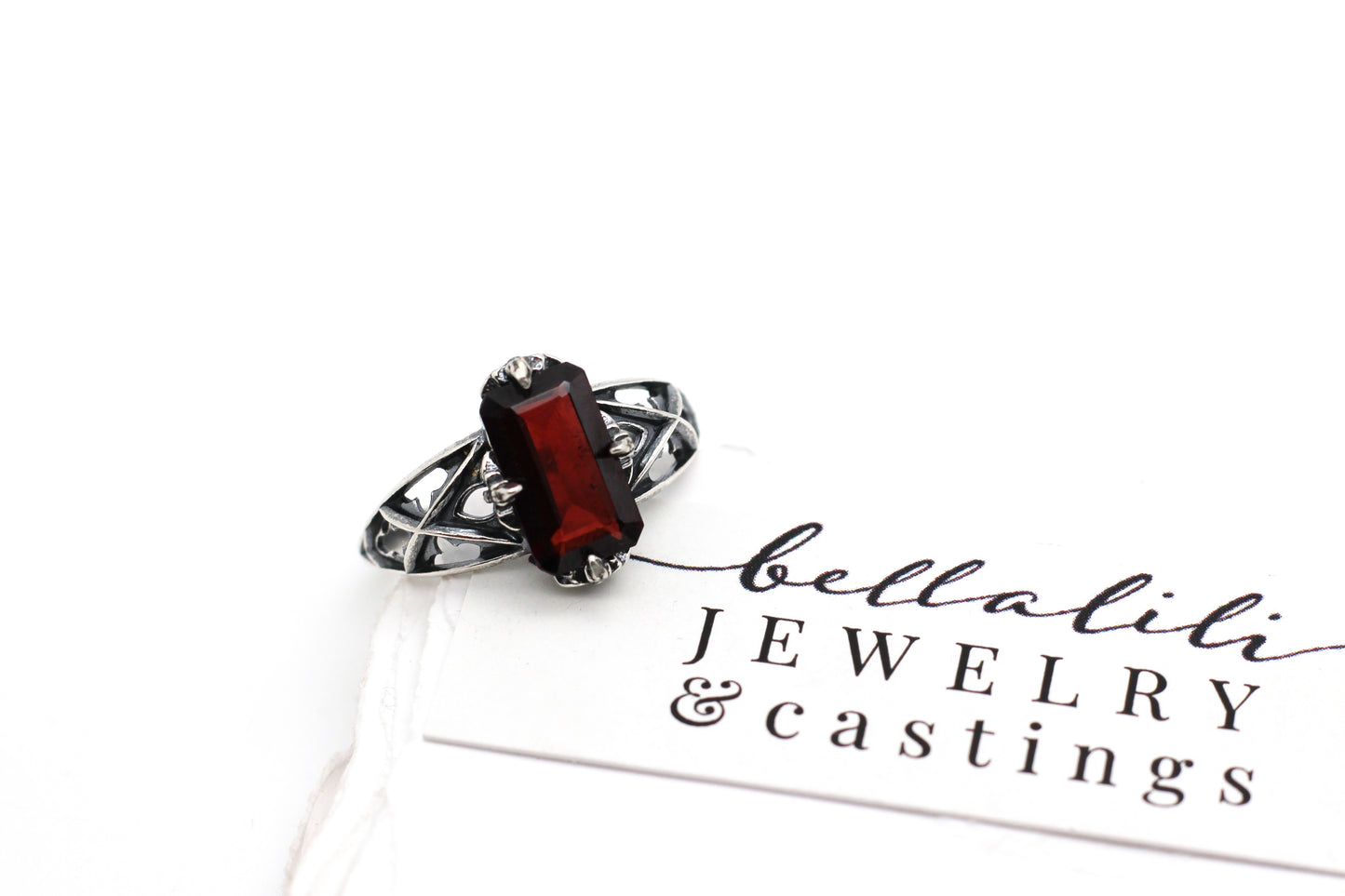 Sale! Garnet Tracery Ring in Sterling Silver