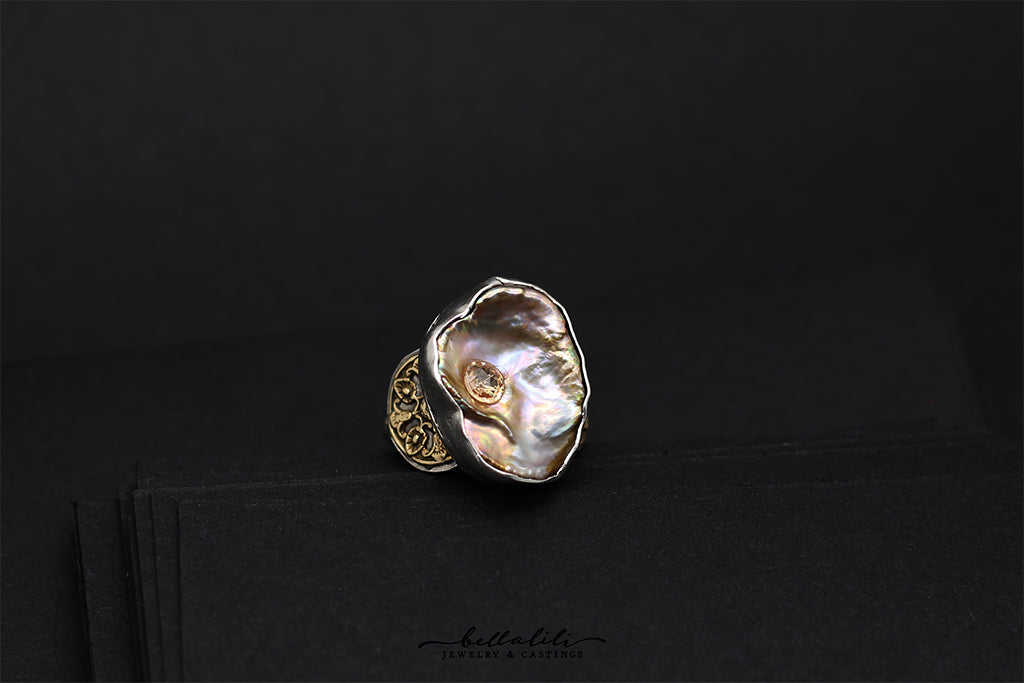 Astarte Cradle Ring, Sterling & gold Ring