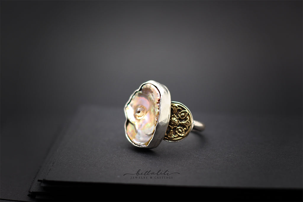 Astarte Cradle Ring, Sterling & gold Ring