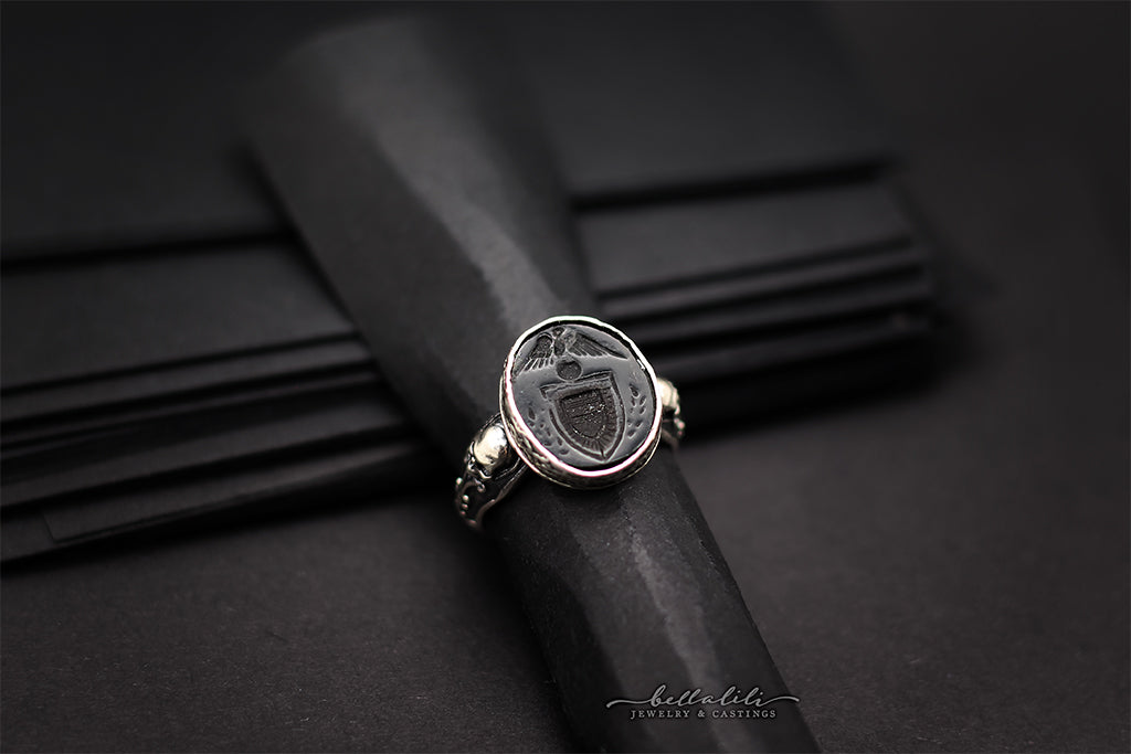 Wax Seal Ring in Black, Sterling Momento Mori