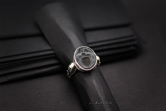 Wax Seal Ring in Black, Sterling Momento Mori