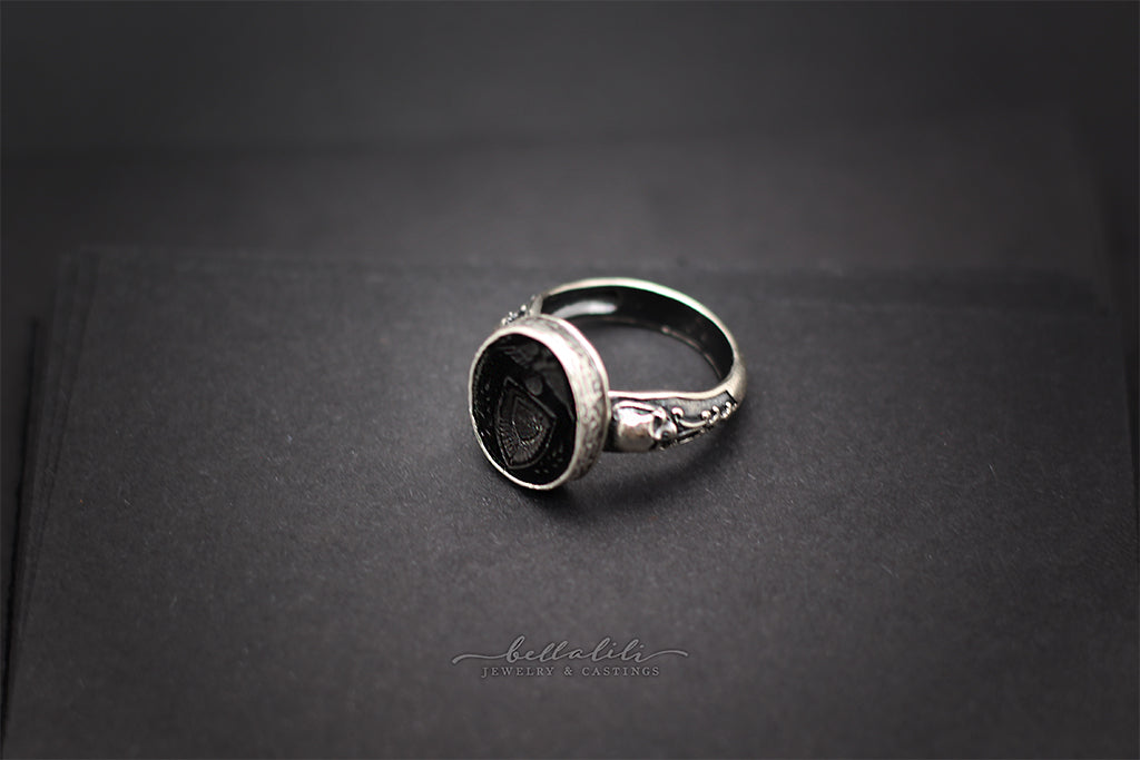 Wax Seal Ring in Black, Sterling Momento Mori