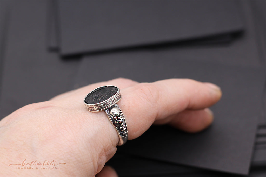 Wax Seal Ring in Black, Sterling Momento Mori