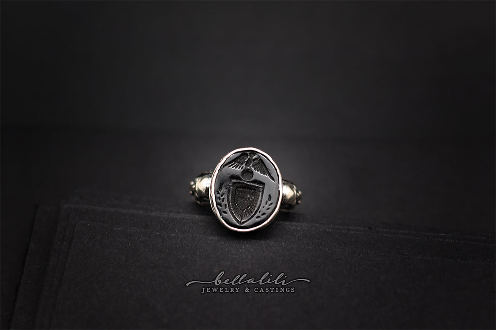 Wax Seal Ring in Black, Sterling Momento Mori