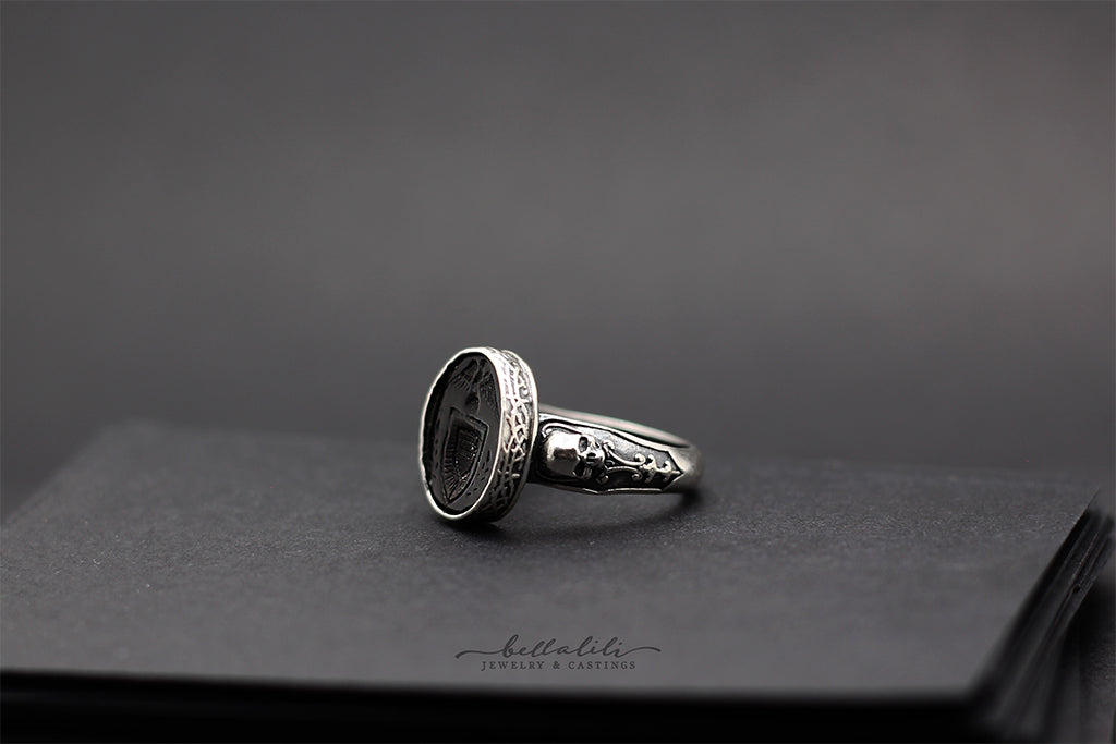 Wax Seal Ring in Black, Sterling Momento Mori