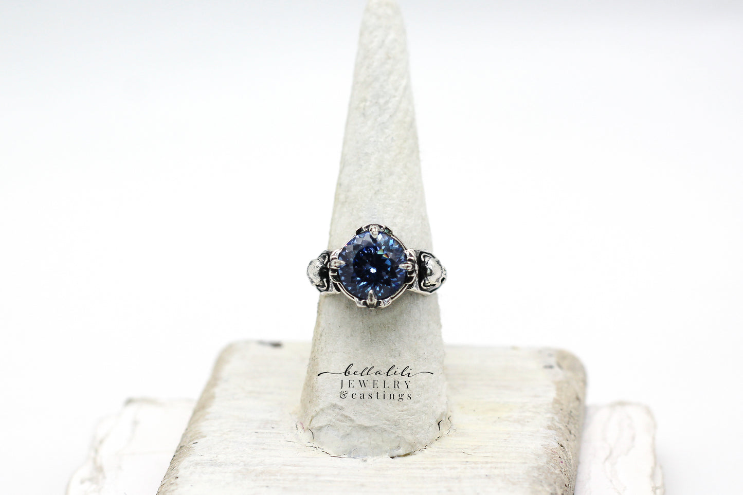 2ct Blue Eyed Devil Ring, Sterling Silver Skull Ring