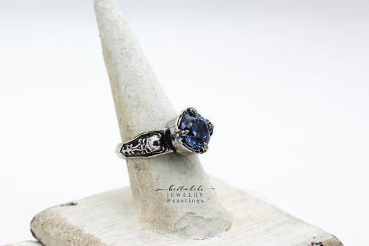 2ct Blue Eyed Devil Ring, Sterling Silver Skull Ring