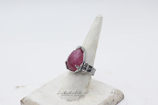 Thornessa, pink tourmaline sterling silver collector ring