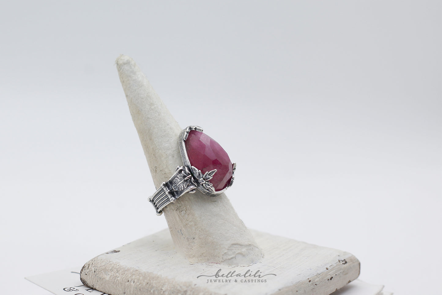 Thornessa, pink tourmaline sterling silver collector ring