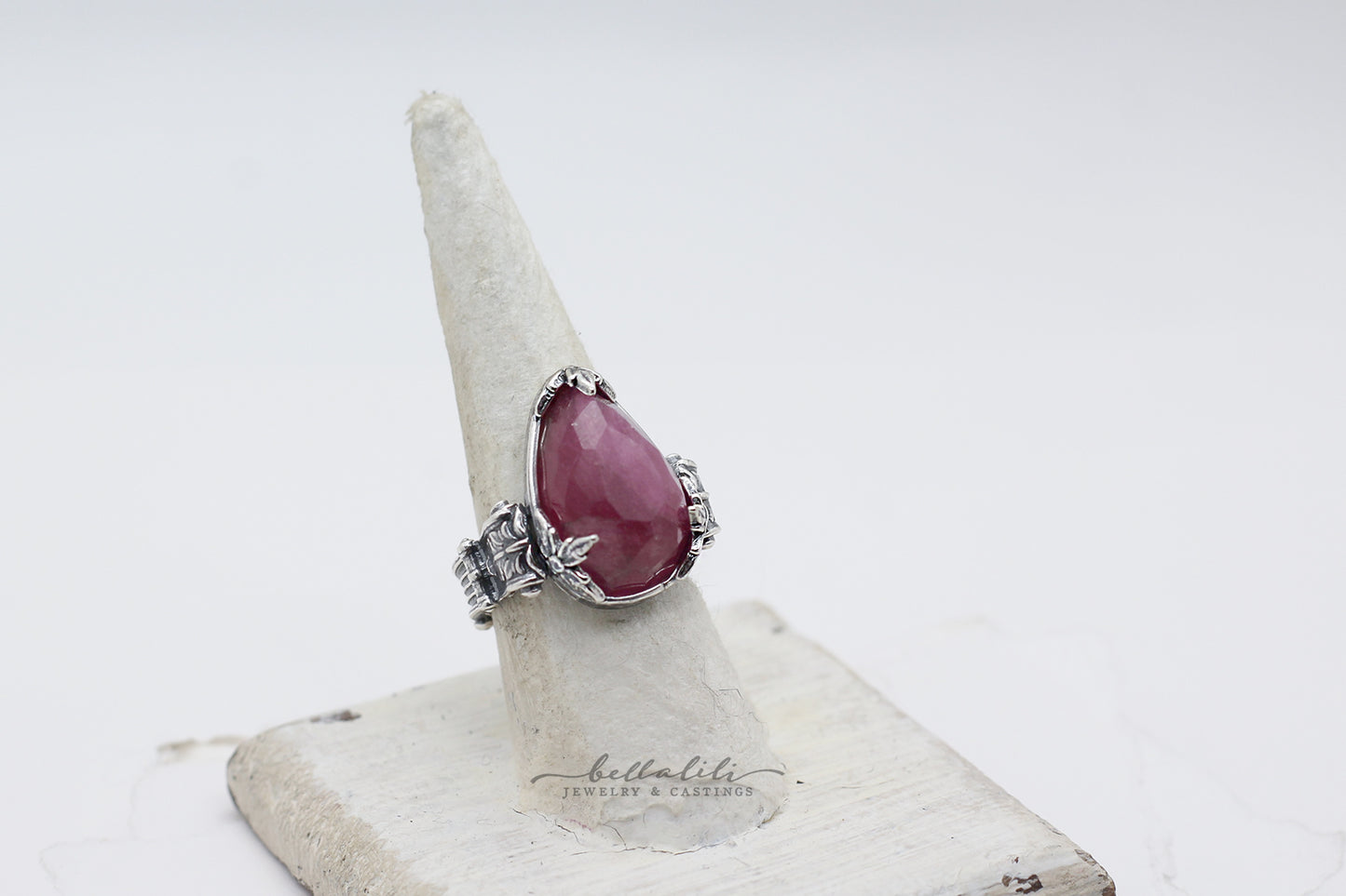 Thornessa, pink tourmaline sterling silver collector ring