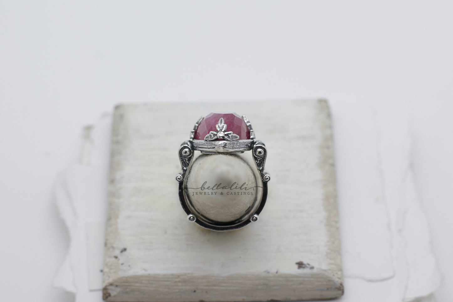 Thornessa, pink tourmaline sterling silver collector ring