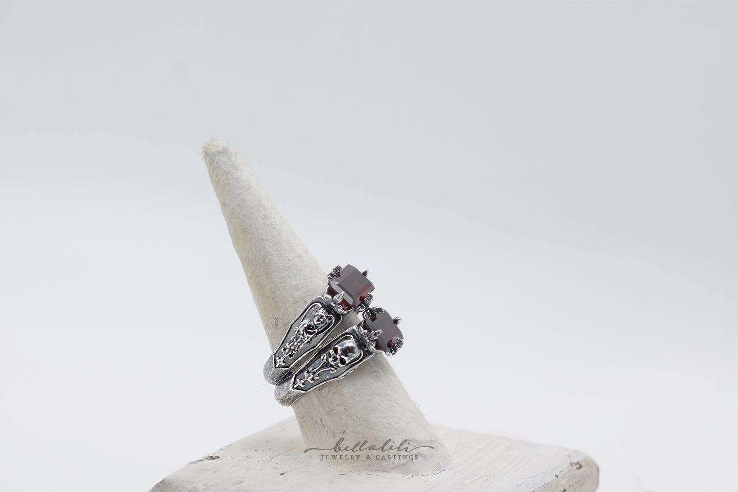 Hades + Persephone Ring, Garnet Baguette Sterling
