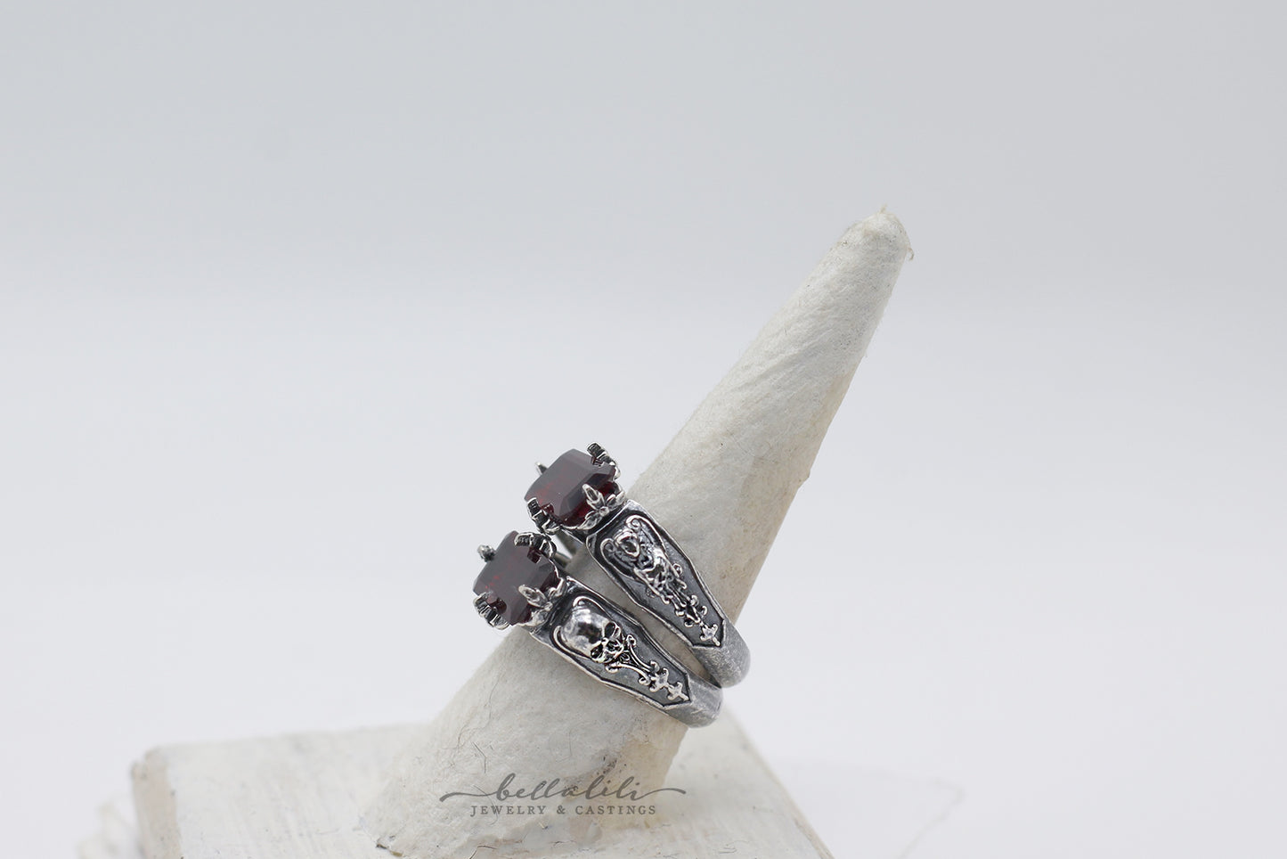 Hades + Persephone Ring, Garnet Baguette Sterling