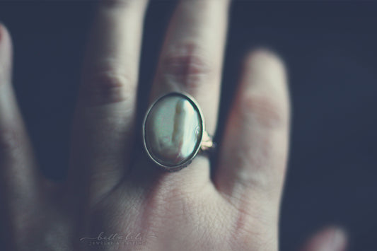 Ivorymir freshwater pearl sterling silver collector ring