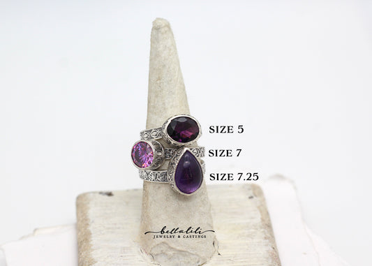 the Violet Register Stacking Rings, Sterling Silver