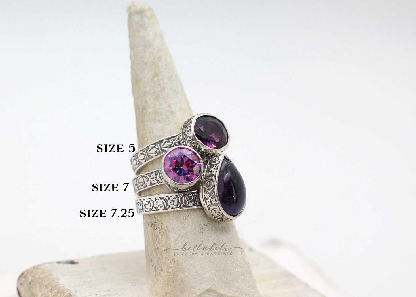 the Violet Register Stacking Rings, Sterling Silver